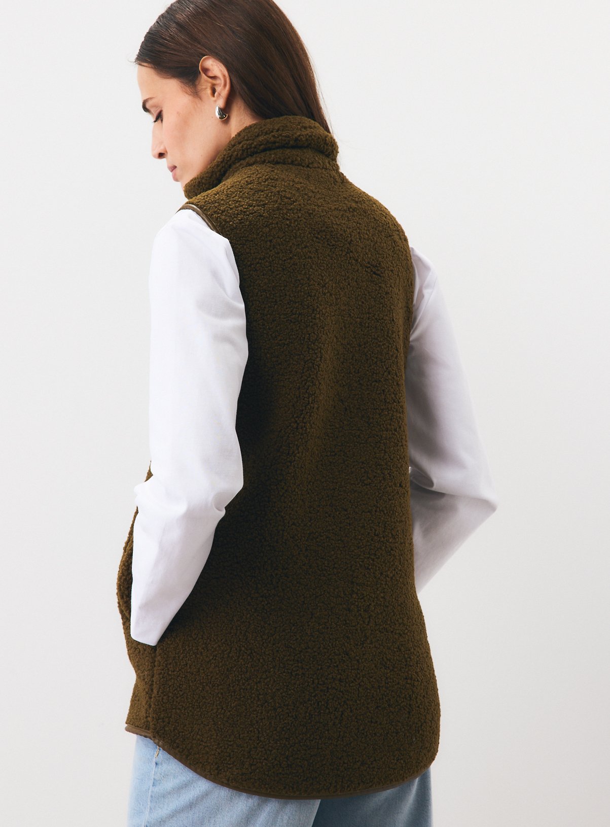 Dark Green Borg Zip Through Gilet XXL - Image 4 thumbnail